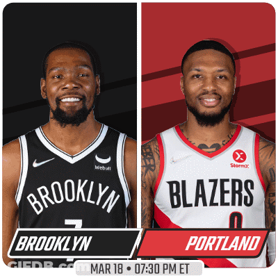 A Brooklyn Nets Player And A Portland Blazers Player Are On A Poster GIF