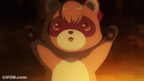 A Brown And White Animal With Red Eyes And A Bow GIF