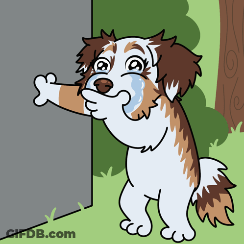 A Brown And White Dog With A Tear Coming Out Of Its Mouth GIF