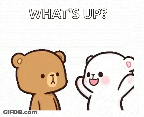 A Brown And White Teddy Bear Are Standing Next To Each Other And Talking . GIF