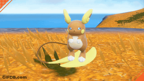Brown And Yellow Pokémon On Yellow Leaf In Field GIF