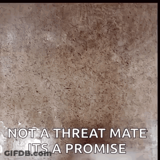 A Brown Background With The Words Not A Threat Mate It 'S A Promise On It GIF