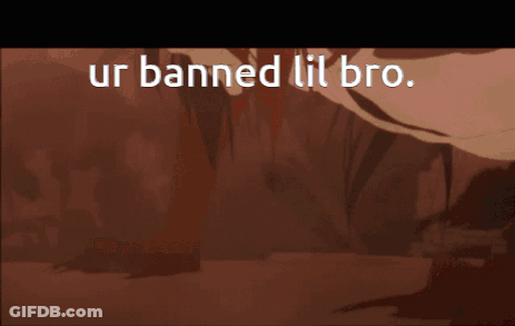 A Brown Background With The Words Ur Banned Lil Bro Written On It GIF
