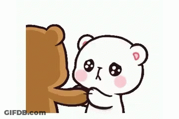 A Brown Bear And A White Bear Are Hugging Each Other On A White Background . GIF