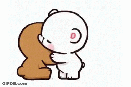 A Brown Bear And A White Bear Are Standing Next To Each Other And Kissing . GIF
