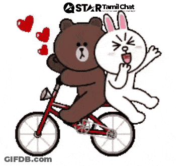 A Brown Bear And A White Bunny Are Riding A Bike GIF