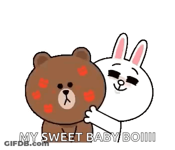 A Brown Bear And A White Rabbit Are Hugging Each Other And Saying `` My Sweet Baby Boiiii '' . GIF