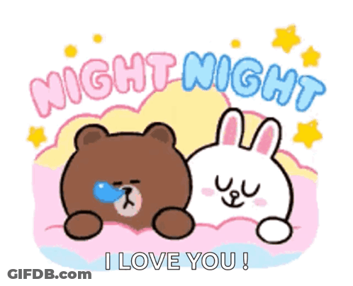 A Brown Bear And A White Rabbit Are Laying On A Bed With The Words Night Night I Love You . GIF