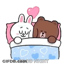 A Brown Bear And A White Rabbit Are Sleeping In A Bed With A Pink Heart . GIF