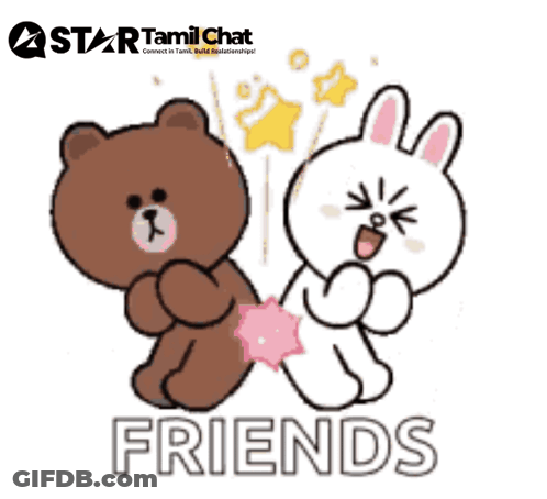 A Brown Bear And A White Rabbit Are Standing Next To Each Other With The Words Friends Above Them GIF