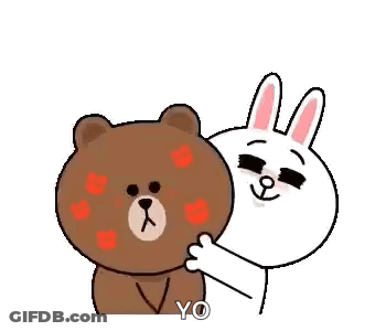 A Brown Bear And A White Rabbit Hugging Each Other With Hearts On Their Faces . GIF