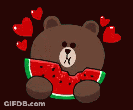 A Brown Bear Is Holding A Slice Of Watermelon GIF