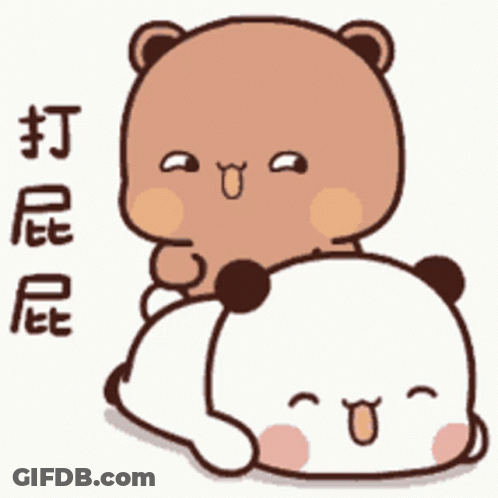 A Brown Bear Is Laying On Top Of A White Bear . GIF