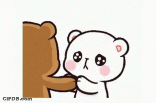 A Brown Bear Is Petting A White Bear 'S Face . GIF