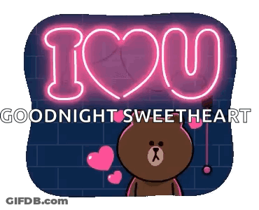 A Brown Bear Is Standing In Front Of A Neon Sign That Says `` I Love U '' . GIF