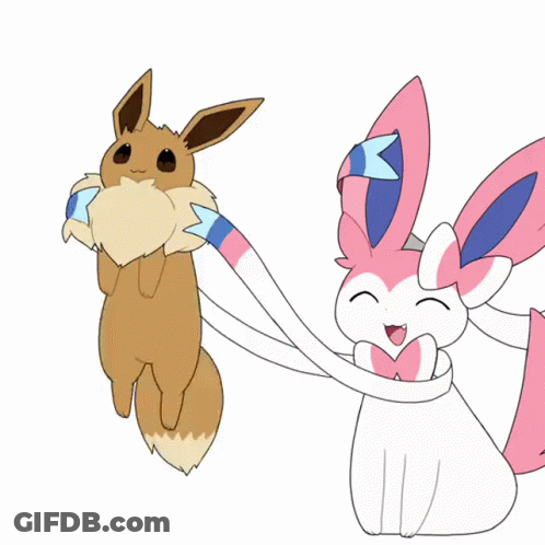 A Brown Eevee And A Pink And White Eevee Are Playing With Each Other GIF