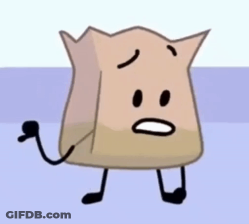 A Brown Paper Bag With Arms And Legs And A Sad Face . GIF