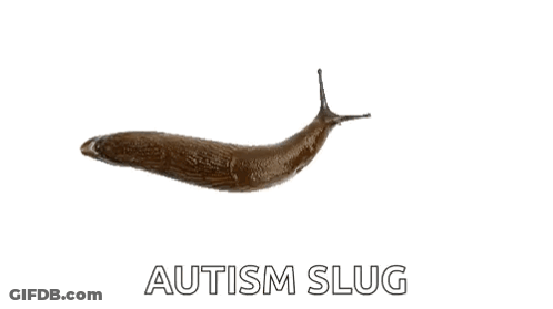 A Brown Snail Is Crawling On A White Background With The Words Autism Slug Below It GIF