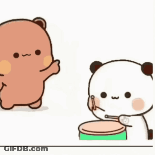 A Brown Teddy Bear And A White Teddy Bear Are Playing Drums GIF