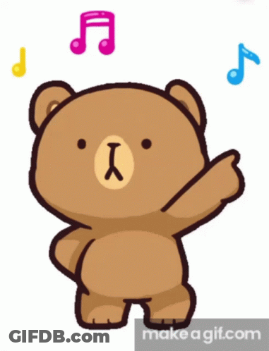 A Brown Teddy Bear Is Dancing In Front Of Music Notes On Make A Gif.com GIF