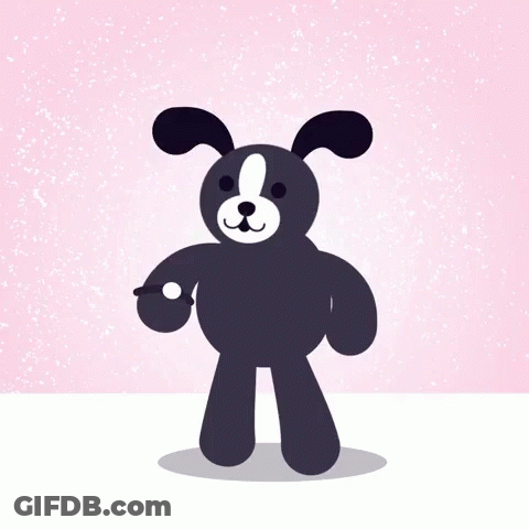 A Brown Teddy Bear Is Holding A Black Dog GIF