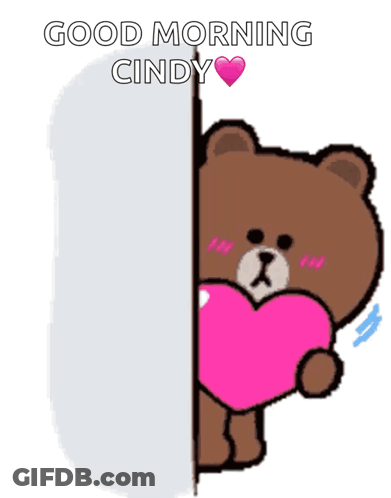 A Brown Teddy Bear Is Holding A Pink Heart And Says Good Morning Cindy GIF