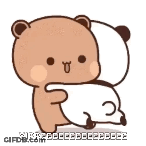 A Brown Teddy Bear Is Hugging A White Panda Bear . GIF