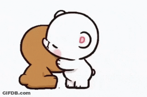 A Brown Teddy Bear Is Kissing A White Teddy Bear On The Nose . GIF