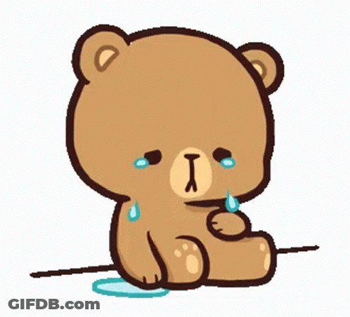 A Brown Teddy Bear Is Sitting On The Ground And Crying . GIF