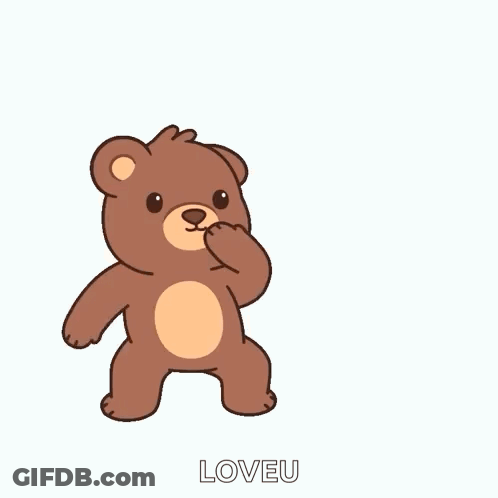 A Brown Teddy Bear Is Throwing A Red Heart In The Air With The Word Loveu Below It GIF