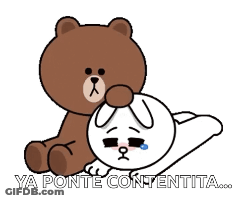 A Brown Teddy Bear Sits Next To A White Rabbit With The Words Ya Ponte Contentita Below Them GIF