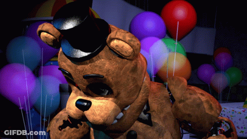 A Brown Teddy Bear Wearing A Top Hat And Surrounded By Balloons GIF