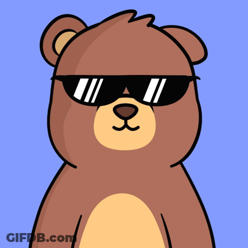 A Brown Teddy Bear Wearing Sunglasses With White Stripes On The Lenses GIF