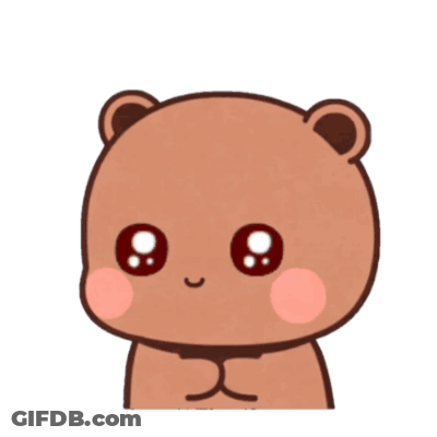 A Brown Teddy Bear With Big Eyes And Pink Cheeks Is Smiling GIF