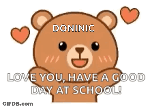 A Brown Teddy Bear With Hearts Around It Says " Love You Have A Good Day At School " GIF