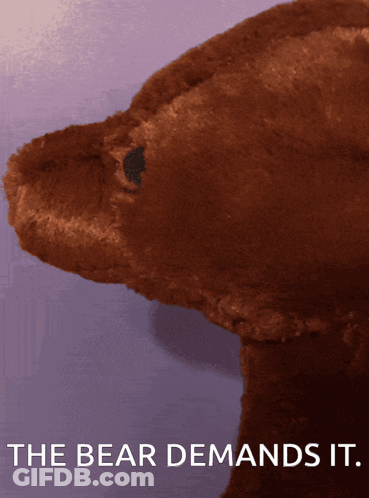 A Brown Teddy Bear With The Words " The Bear Demands It " On The Bottom GIF