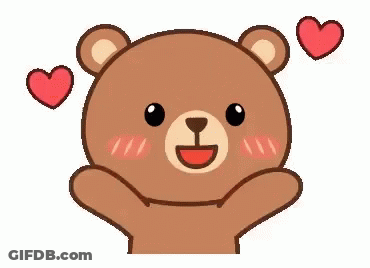 A Brown Teddy Bear With Two Red Hearts Around It GIF