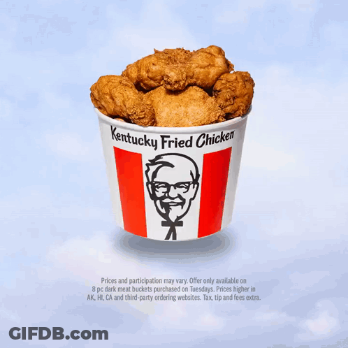 A Bucket Of Kentucky Fried Chicken Is Floating In The Sky GIF