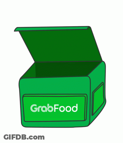 A Bucket Of Kfc Chicken Is Sitting On Top Of A Green Grabfood Box GIF