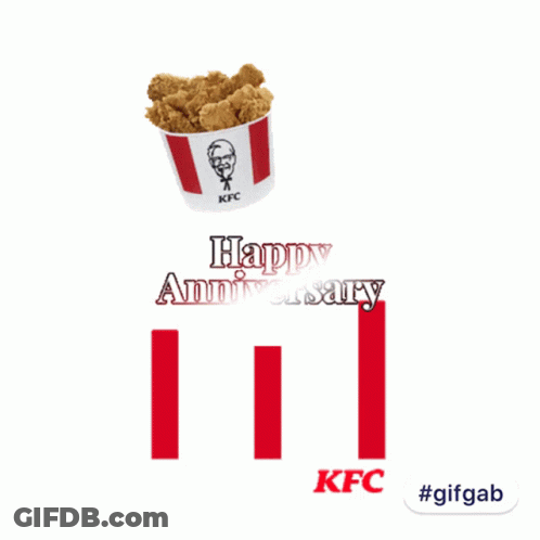 A Bucket Of Kfc Fried Chicken Sits On Top Of A Happy Anniversary Sign GIF