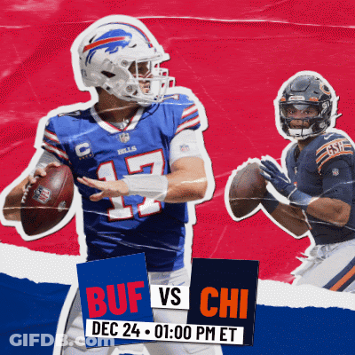 A Buffalo Bills Player Is Holding A Football Next To A Bears Player GIF