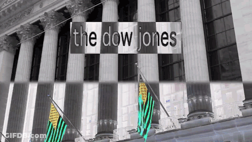 A Building With A Sign That Says The Dow Jones On It GIF