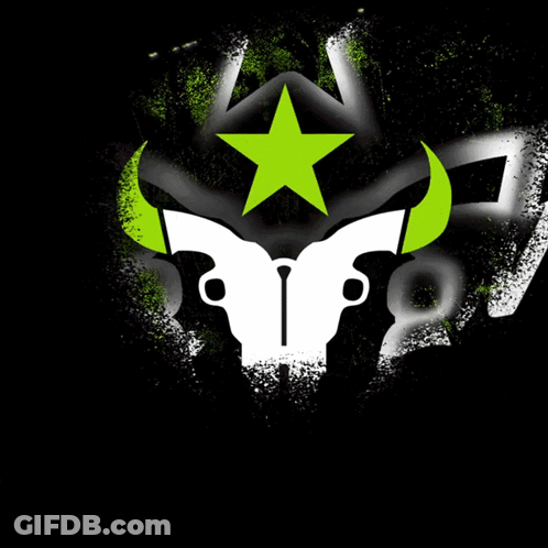 A Bull Skull With Green Horns And A Green Star On It GIF