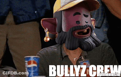 A Bullyz Crew Poster With A Cartoon Character Holding A Pepsi Can GIF