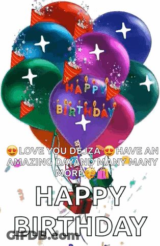 A Bunch Of Balloons With The Words Happy Birthday Written On Them . GIF