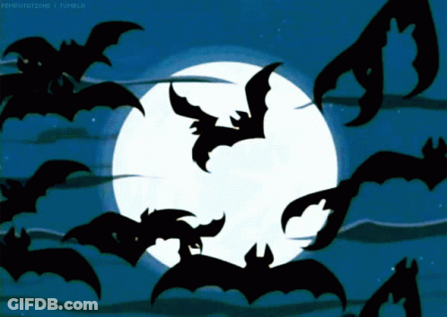 A Bunch Of Bats Are Flying In The Night Sky GIF