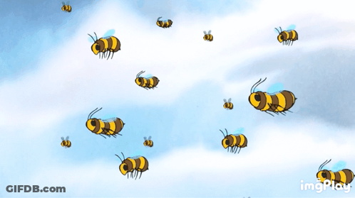 A Bunch Of Bees Are Flying In The Sky With Imgplay In The Corner GIF