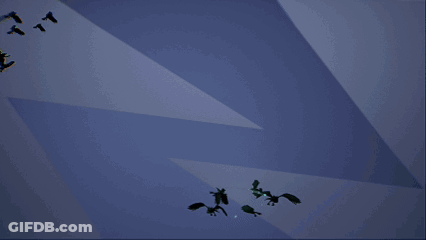 A Bunch Of Birds Are Flying Around A Glowing Green Object GIF