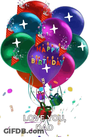 A Bunch Of Birthday Balloons With The Words Happy Birthday On Them GIF