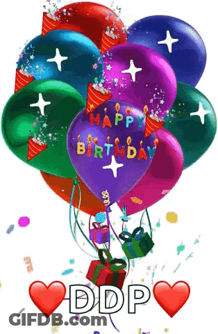 A Bunch Of Birthday Balloons With The Words Happy Birthday Written On Them GIF
